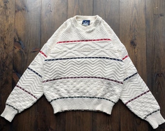 Vintage 1990s Woolrich Horizontal Stripe Knitted Crewneck Sweater / made in USA / tag size XL (see measurements)