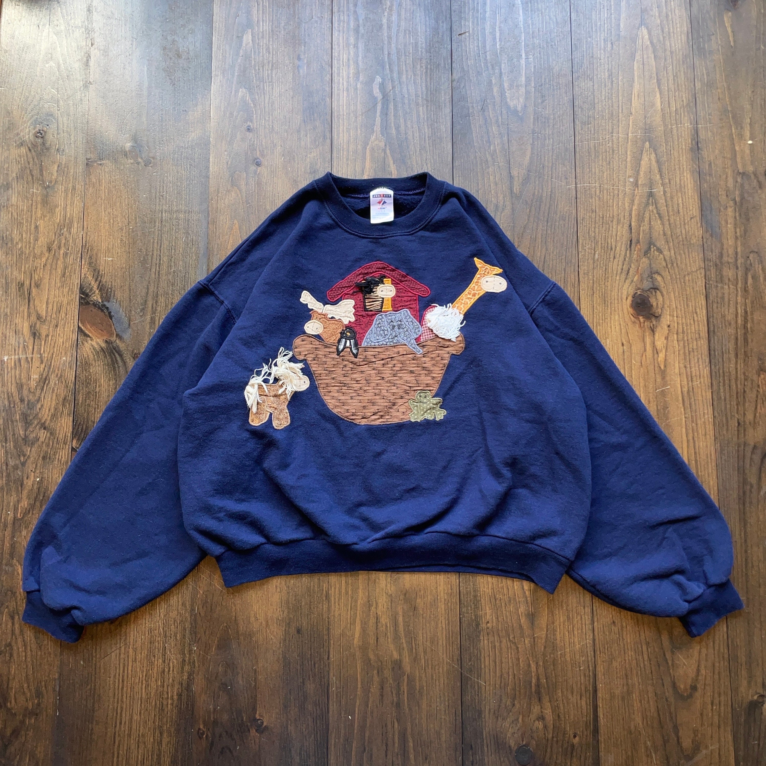 Vintage 1990s Noah's Ark Animals Cartoon Embroidered Cute Crewneck