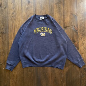 Y2K University of Michigan Wolverines Blue Arc Logo Crewneck Sweatshirt  (Large)