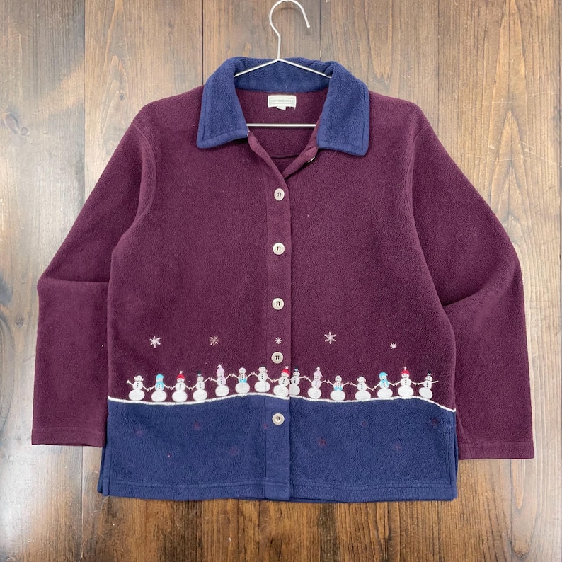 Cardigan Vintage Croft & Barrow - Motif Bonhomme De Neige Et Cœurs - Taille S - Couleur Beige