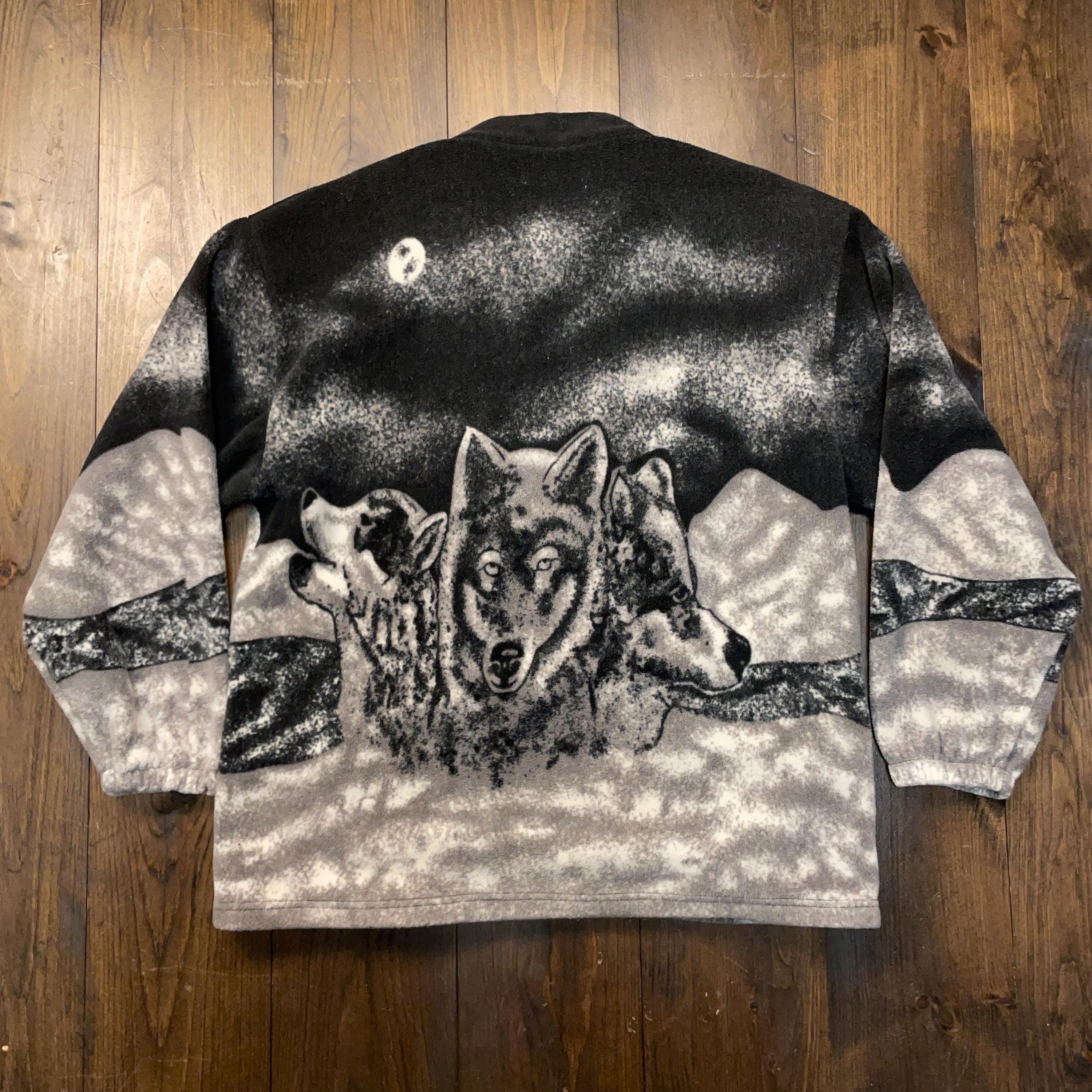 Vintage 1990s Wolf Wolves Trees Forest All Over Print Double