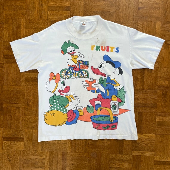 Vintage 90s Donald Duck Fruits Double Sided Cartoon S… Gem