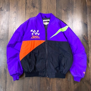 Vintage 1990s Arctic Cat Thinsulate Snowmobile Insulated Neon Bomber Jacket / made in USA / size XL