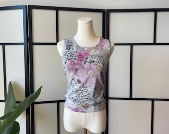 Vintage Y2K Pink Blumen Gepard Leopard Muster Glitzer Tank Top / Größe S/M (siehe Maße)