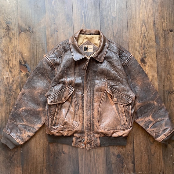 Blouson aviateur marron delave en cuir veritable vintage des annees 1990 taille XL Etsy Canada