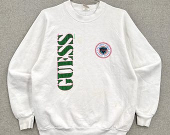 Vintage 1990s Guess Jeans USA Neon Print Graphic Crewneck Sweatshirt/ Large (runs smaller, see measurements)