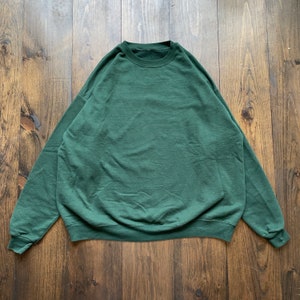 Vintage 1990s Green Blank Crewneck Sweatshirt / see measurements for sizing