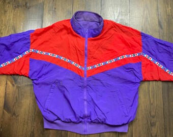 Vintage 1990s Reversible Color Block Aztec Geometric Bomber Jacket