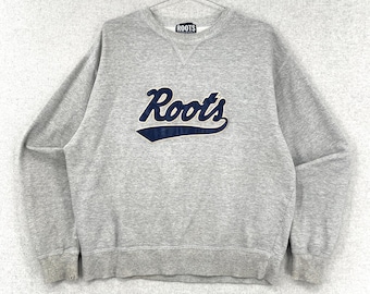 Vintage 1990s Roots Spell Out Embroidered Crewneck Sweatshirt / made in Canada / size Large