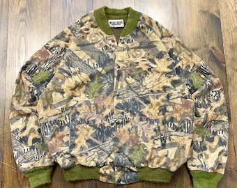 Chaqueta bomber ligera con botones y camuflaje de roble musgoso vintage de los años 90 / talla XL (ver medidas)