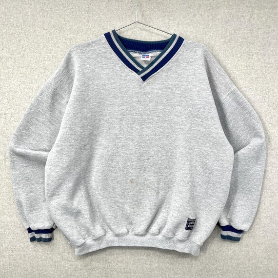 Vintage 1990s Grey Blank Russell Athletic Simple Striped Ringer