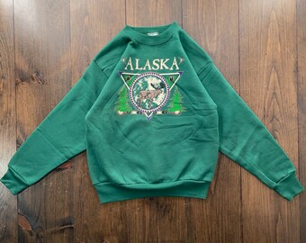 Vintage des années 1990 Alaska Moose Souvenir Youth/Kids Crewneck Sweatshirt / taille Youth Large (voir les mesures)