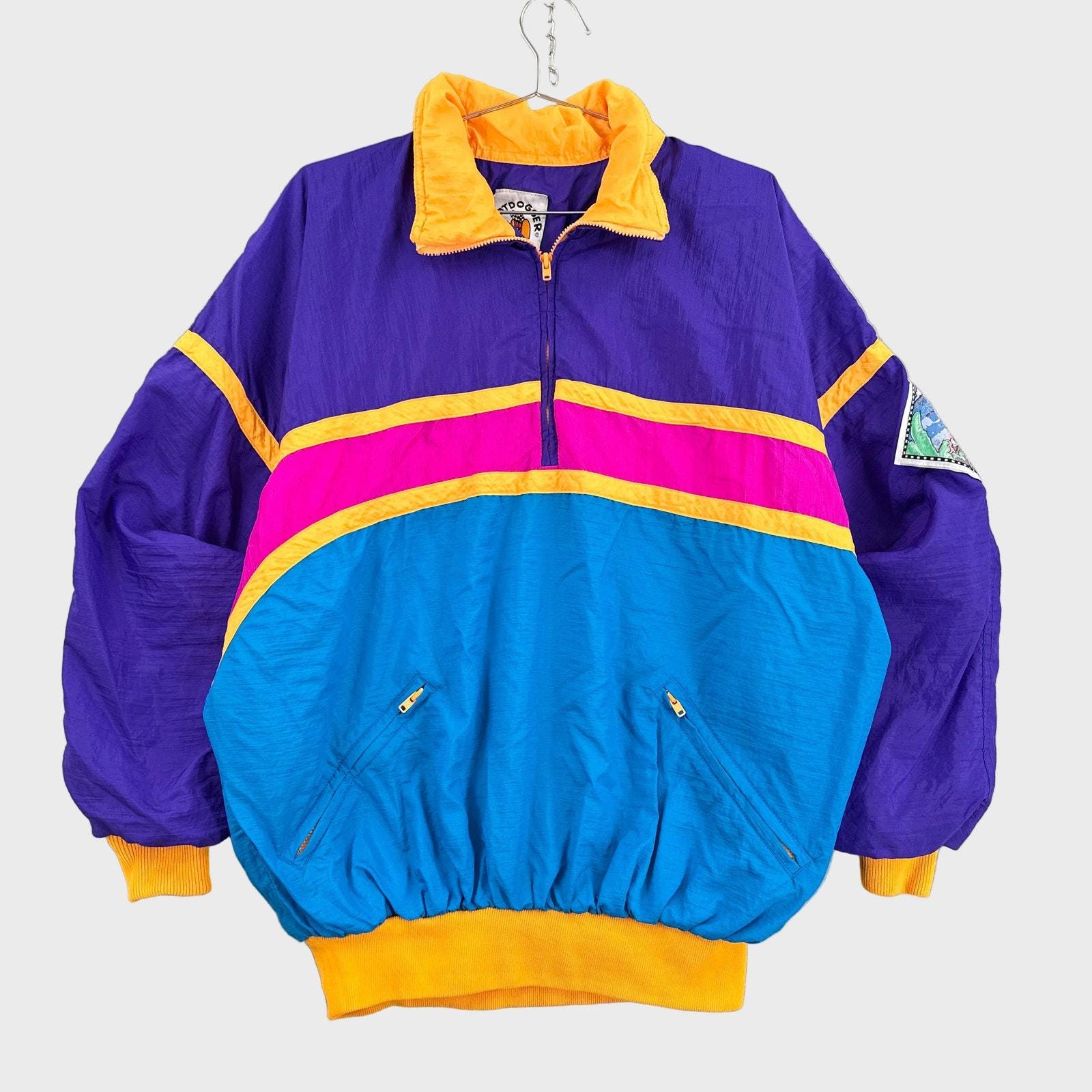Vintage 80s Retro Neon Windbreaker Jacket Hotdogger - M - Etsy