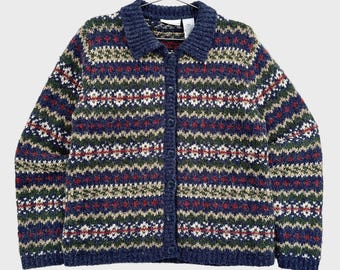 Vintage Geometric Stripes Zipper Cardigan Sweater - S