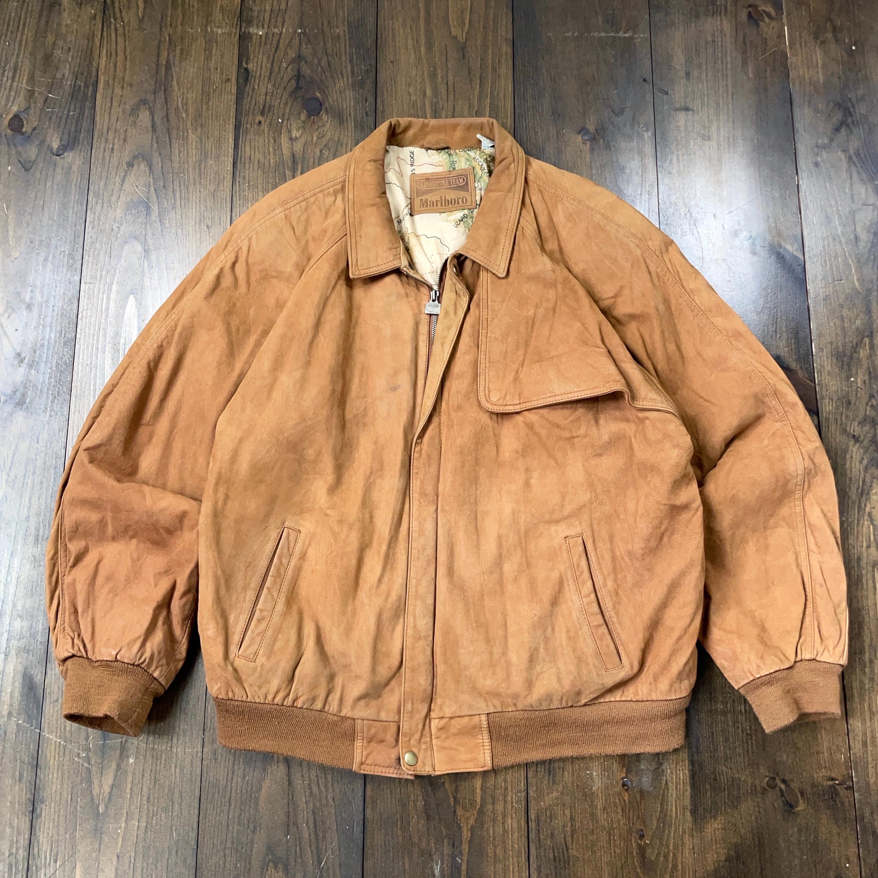 90年代 キャメル ペーパージャケット ビンテージ マルボロ ラッキーストライク Vintage 1990s Marlboro Genuine Leather Suede Brown Bomber Jacket