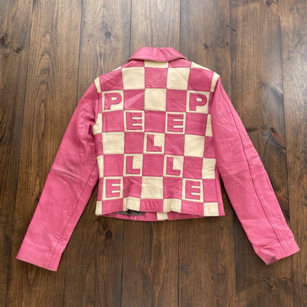 Vintage 1990 Pelle Pelle by Marc Buchanan Pink Karierte Lederjacke