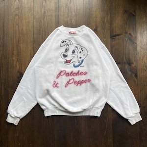 Vintage 1990s 101 Dalmatiner Cartoon Patches Pepper Puppy Dog Disney Rundhals-Sweatshirt / made in USA / Anhänger Größe Small (siehe Maße)