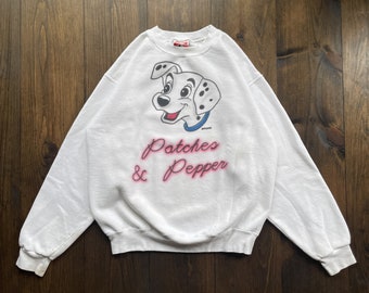 Vintage 1990s 101 Dalmatiner Cartoon Welpe Hund Disney Sweatshirt mit Rundhalsausschnitt / made in USA / Anhänger Größe Small (oversized, siehe Maße)