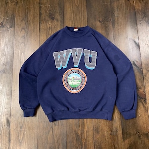 Vintage 1990s West Virginia University WVU College Varsity Crewneck Sweatshirt / made in USA / size Large (see measurements)