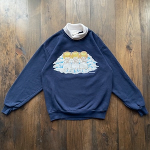 Sweat ras du cou bébé anges fille nuages ciel vintage des années 1990 / fabriqué aux États-Unis / étiquette de taille moyenne (voir les mesures)