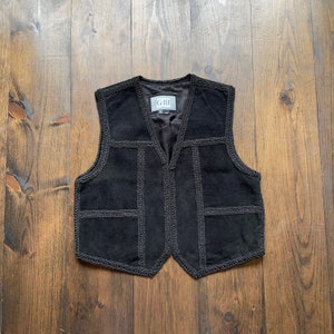 Gilet en cuir véritable de cow-boy occidental vintage des années 1990 / taille de l'étiquette Large (voir les mesures)