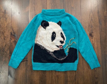 Vintage 1990s Panda Bear Face Knit Sweater / see measurements