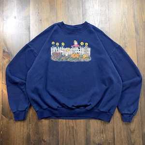 Sudadera vintage de cuello redondo con estampado de espantapájaros, girasoles y calabazas otoñales, años 90 (talla 2XL)