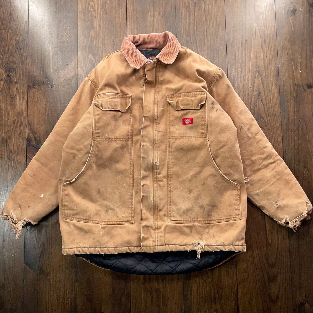 Vintage 1990s Dickies Thrashed Distressed Trench Coat Canvas Barn