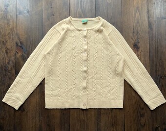 Vintage 1990s Cable Knit Button Cardigan Sweater / tag size Large (runs small, see measurements)