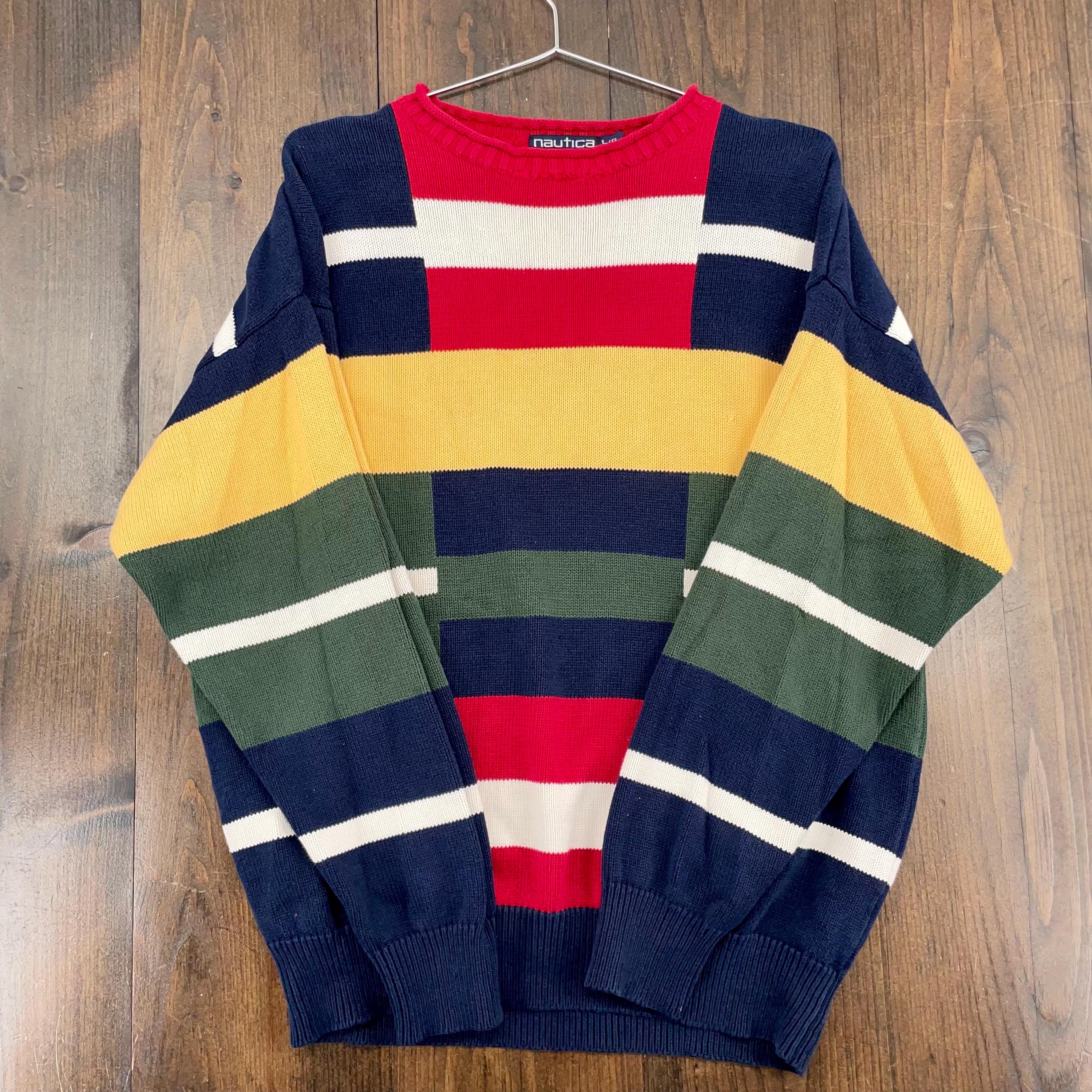 Vintage 1990s Nautica Geometric Color Block Pattern Knitted