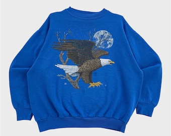Vintage Sweatshirt aus den 1990er Jahren mit Weißkopfseeadler-Motiv (Natur und Wildtiere) / Größenangaben siehe Maße