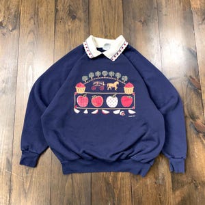Vintage jaren 90 appels fruitmand country horse en koets met kraag / made in USA / labelmaat 3XL (zie afmetingen)