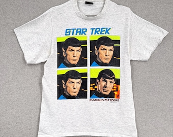 Camiseta vintage de 1991 do Spock de Star Trek com estampa fascinante de costura simples / fabricada nos EUA / tamanho G