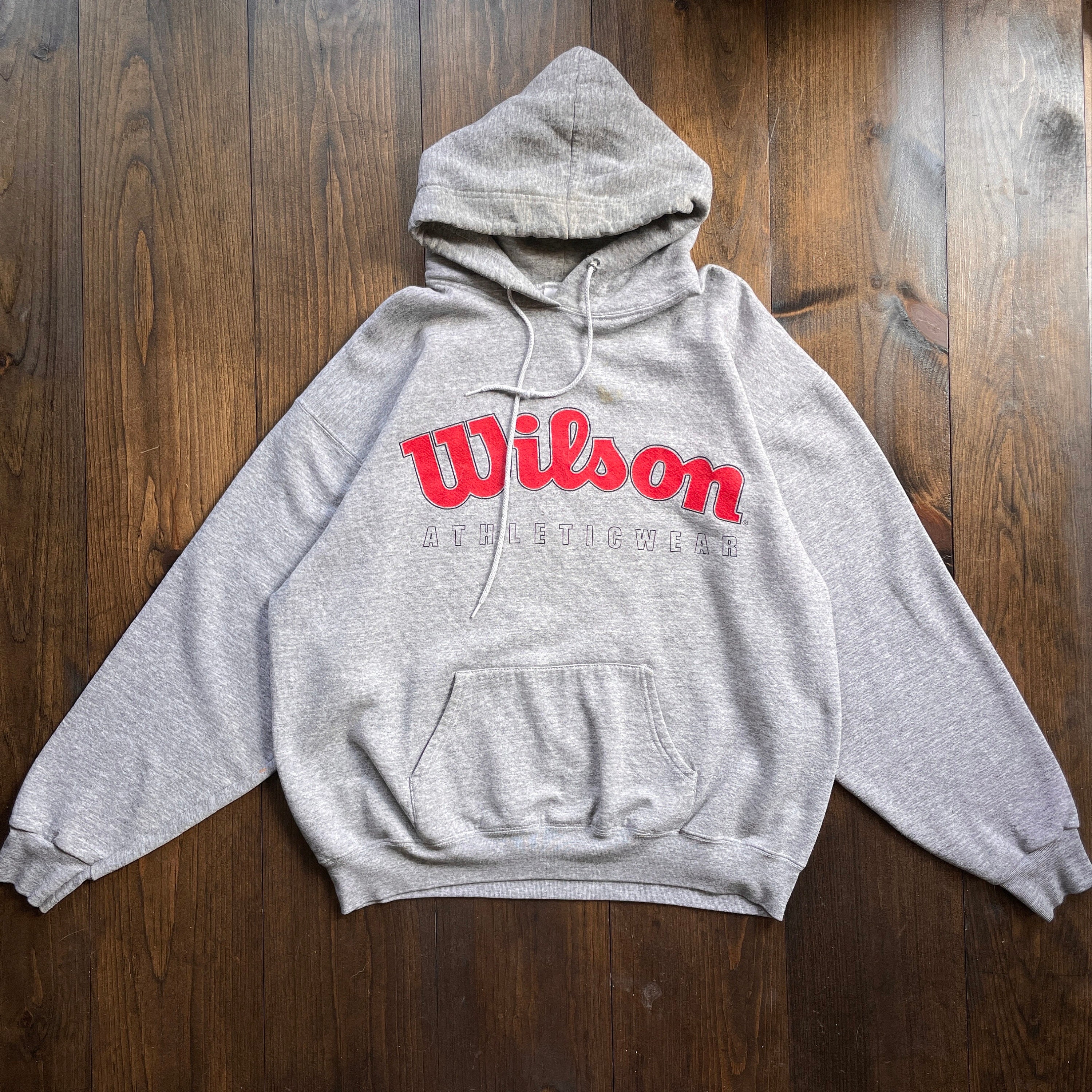 Vintage 1990s Wilson Athletic Wear Gray Logo Pullover Hoodie Sweatshirt /  size XL