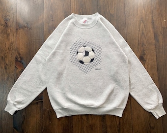 Vintage 1990s Soccer Football Ball Puffed Graphic Print Crewneck Sweatshirt  / made in USA / fits smaller, see measurements