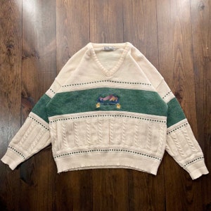Vintage 1990s Mountains Forest Nature Landscape Knitted Italian Sweater / see measurements