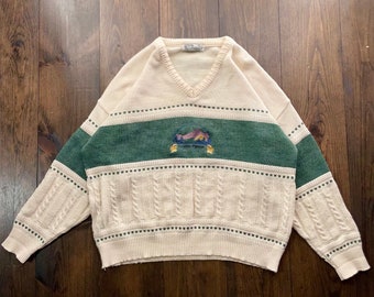 Vintage 1990s Mountains Forest Nature Landscape Knitted Italian Sweater / see measurements