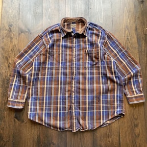 Vintage 1990s Plaid Pattern Button Up Long Sleeve Shirt / size 2XL Tall