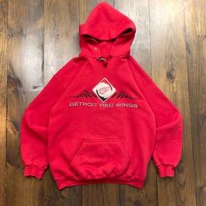 Vintage 1990s Detroit Red Wings NHL Hockey Heavyweight Hoodie Sweatshirt / made in USA / tag size Large (runs smaller, see measurements)