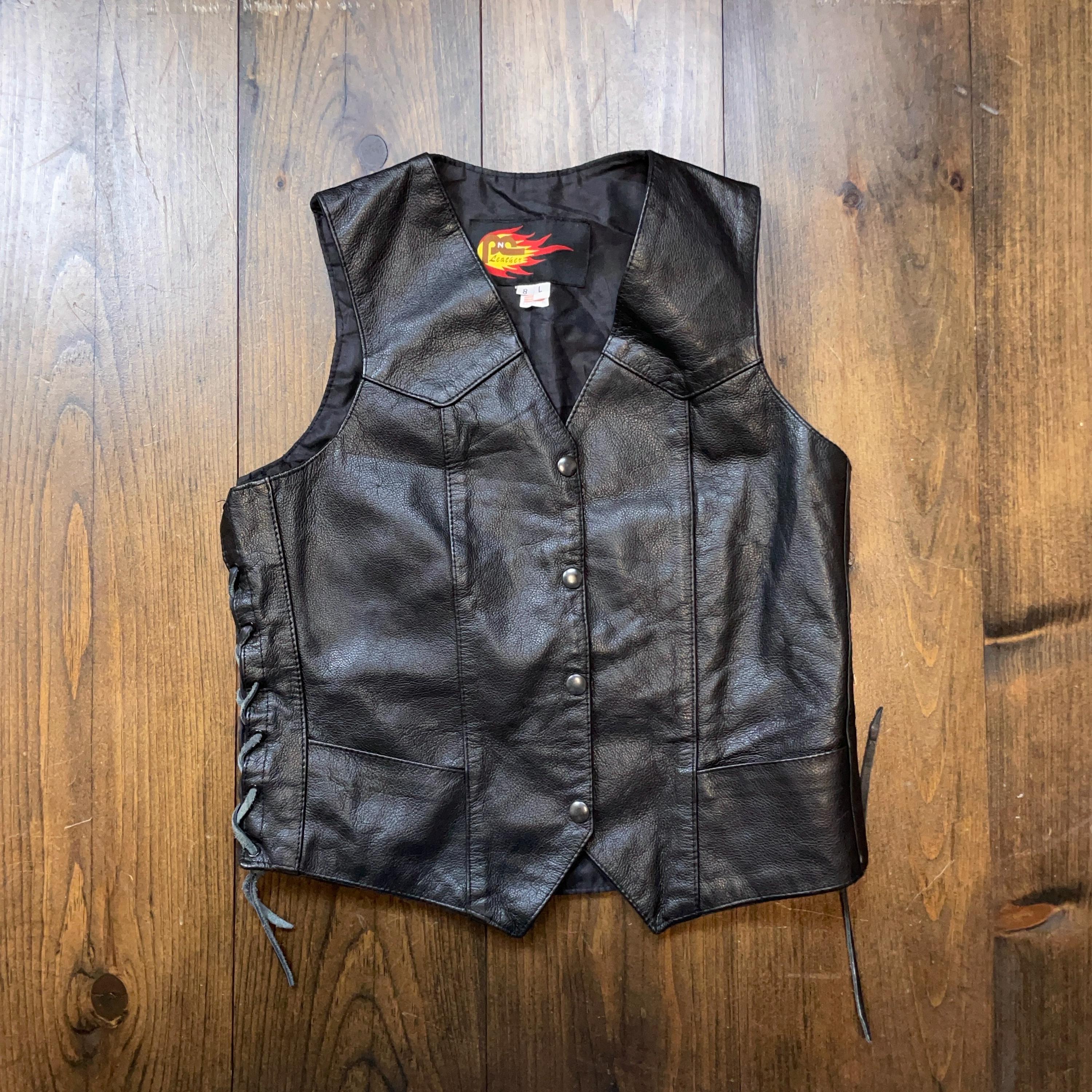 Vintage 1990s Leather Motorcycle Moto Vest Jacket / Made in USA