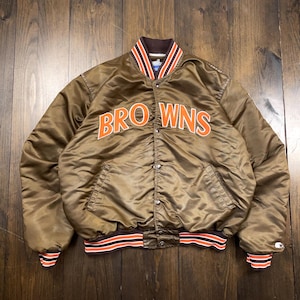 Vintage 1990s Cleveland Browns Starter NFL American Football Satin Bomber Jacket / made in USA / size XL