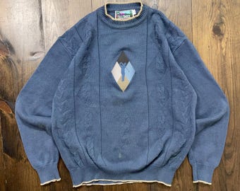 Vintage 1990s Golf Golfing Man Swing Country Club Knitted Sweater / made in USA / size Large