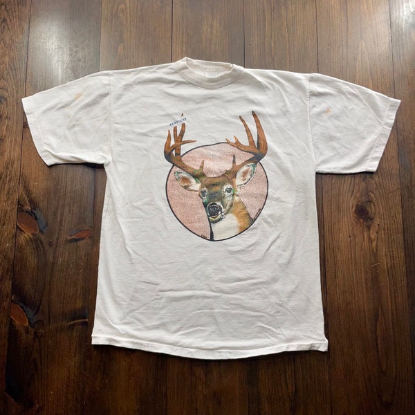 Vintage 1989 Deer Kentucky Wilderness Forest Animal Outdoors Single Stitch Graphic Shirt / made in USA / size Large