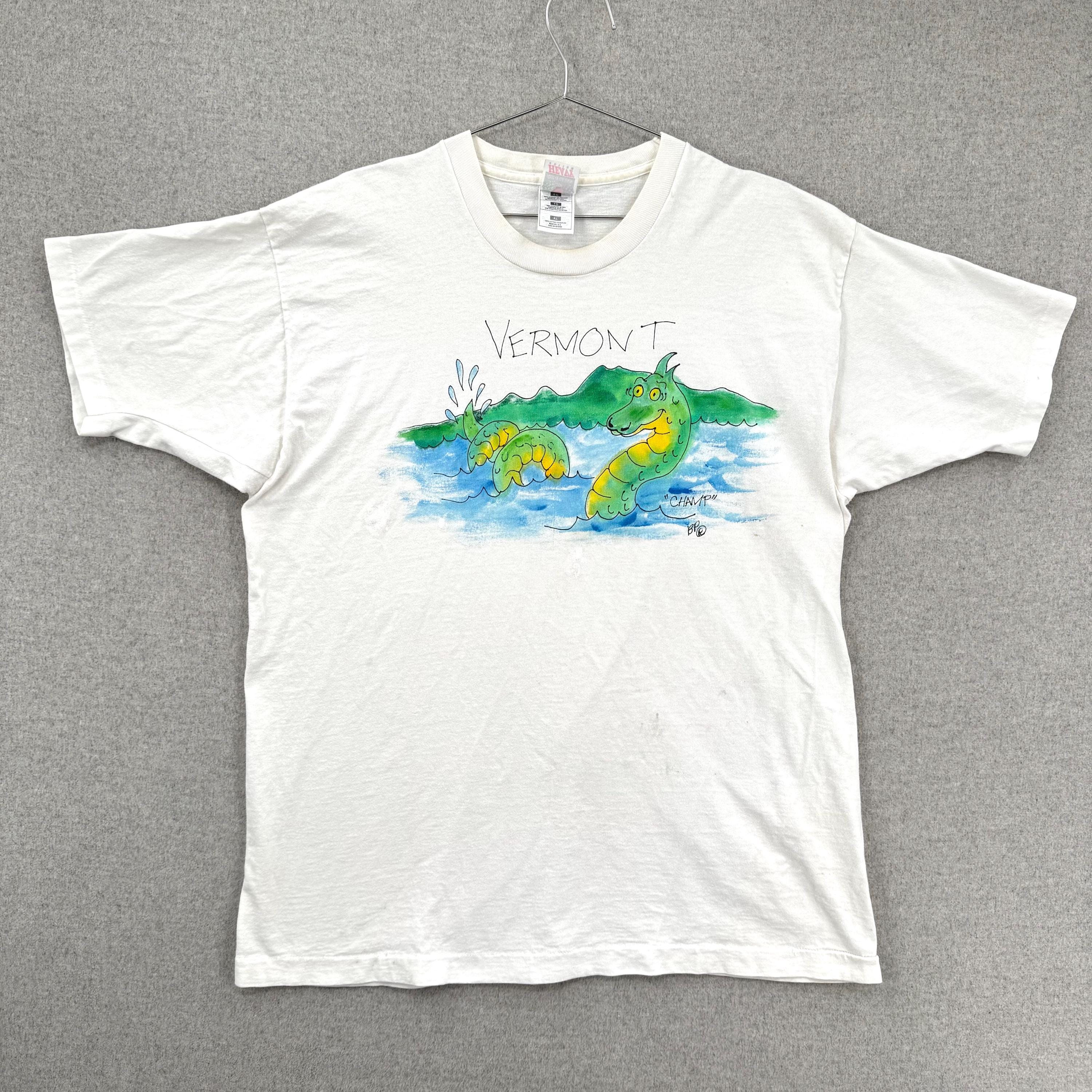 Vintage 1990s Vermont Dragon Cartoon Lake Drawing Animal Single