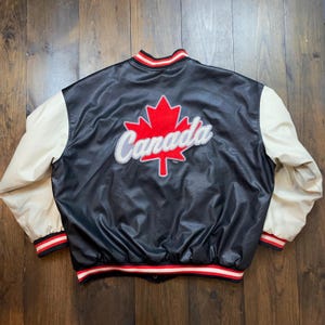 Vintage 1990s Canada Flag Wool Varsity Bomber Jacket / size 2XL (see measurements)