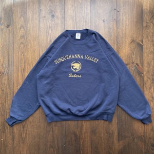 Vintage 1990s Susquehanna Valley Sabers New York Varsity School Embroidered Crewneck Sweatshirt / made in USA / size XL