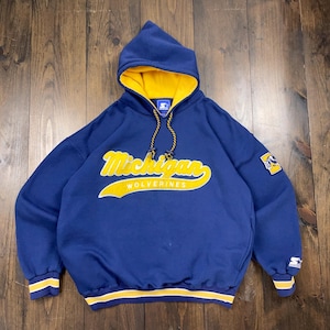 Vintage 1990s Michigan Wolverines University College Starter Varsity Hoodie Sweatshirt / tag size XL (see measurements)