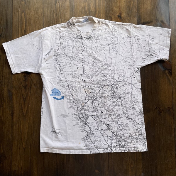 Vintage 1990s California USA State Map Souvenir Travel Double Sided All Over Print Graphic Shirt / made in USA / size XL
