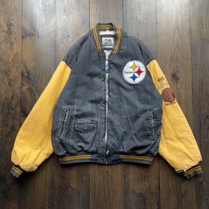 Vintage Pittsburgh Steelers American Football gestickte Patches Bomberjacke / Größe Large (siehe Beschreibung)