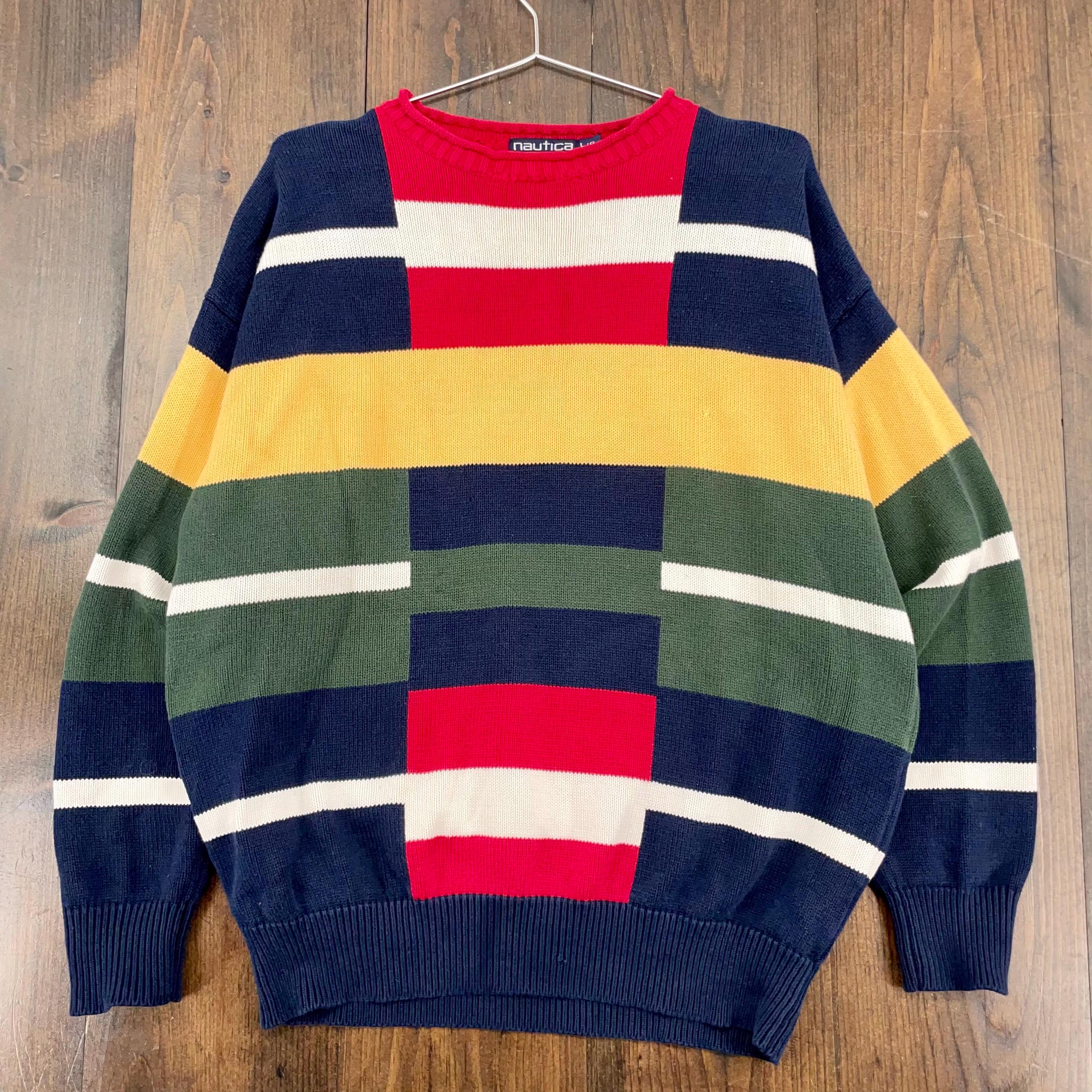 Vintage 1990s Nautica Geometric Color Block Pattern Knitted